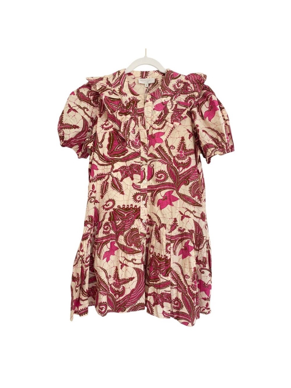 Caroline Constas Tuckernuck Sasha Pink Ruffle Button Puff Sleeve Mini Dress